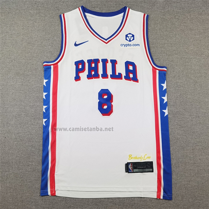 Camiseta Philadelphia 76ers Paul George #8 Association 2024-25 Blanco